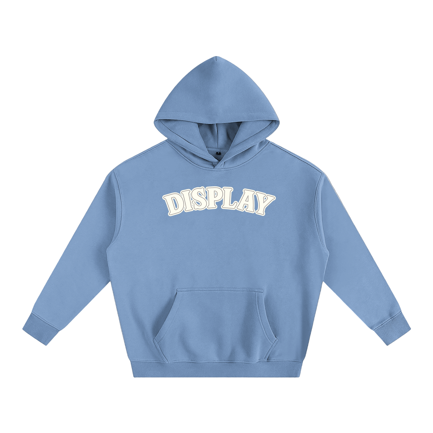 Light blue hoodie with 'DISPLAY' text on a white background
