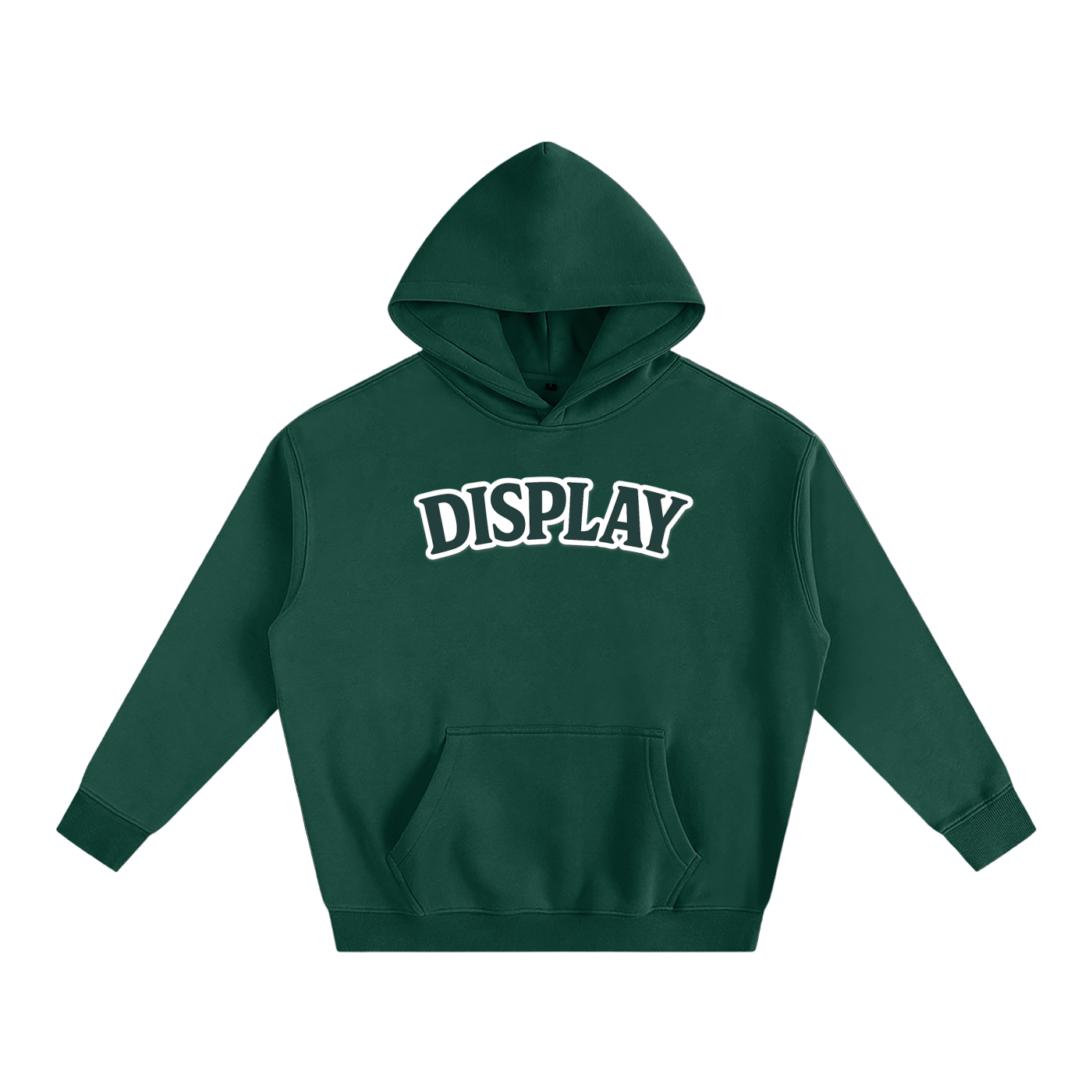 Green hoodie with 'DISPLAY' text on a white background