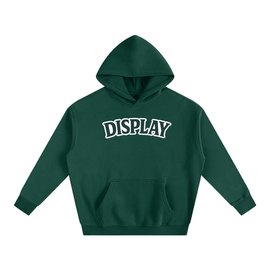Green hoodie with 'DISPLAY' text on a white background