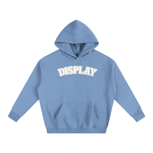 Light blue hoodie with 'DISPLAY' text on a white background