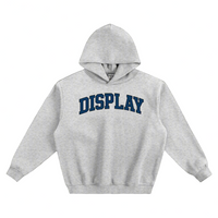Gray hoodie with 'DISPLAY' text on a white background